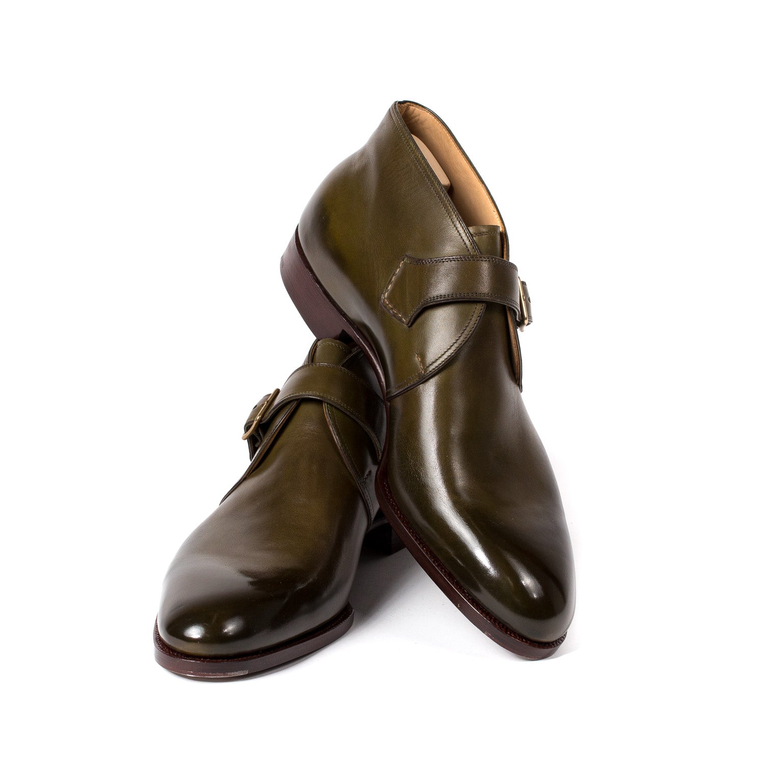 Monk-Bootee "Gilman" made of Olive Green Calfskin - purely handmade